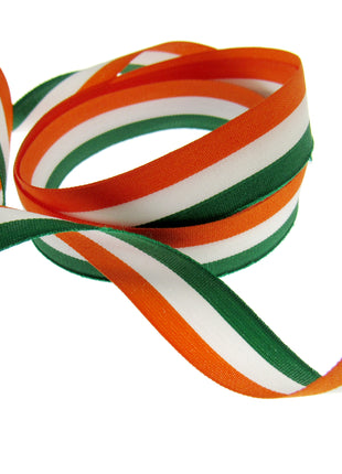 Irish Ribbon - Green, White Orange Striped Tri Colour Ribbon - 15mm, 25mm, 40mm - ThreadandTrimmings