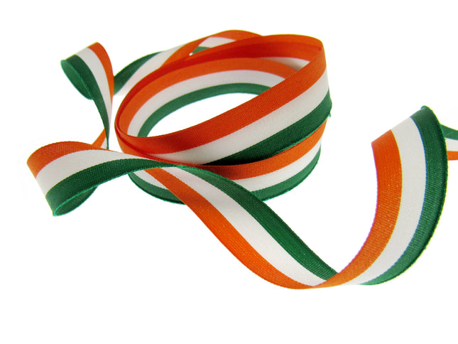 Irish Ribbon - Green, White Orange Striped Tri Colour Ribbon - 15mm, 25mm, 40mm - ThreadandTrimmings