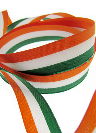 Irish Ribbon - Green, White Orange Striped Tri Colour Ribbon - 15mm, 25mm, 40mm - ThreadandTrimmings