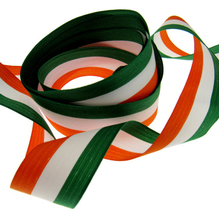 Irish Ribbon - Green, White Orange Striped Tri Colour Ribbon - 15mm, 25mm, 40mm - ThreadandTrimmings