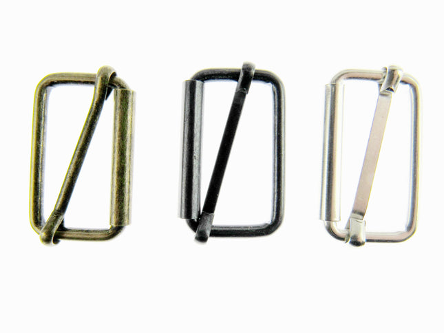 Adjustable Metal Slider Bars for Bag Making Webbing Straps - 2 Sizes / 3 Colours - ThreadandTrimmings