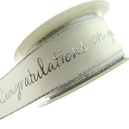 Ivory Christening Ribbon With Congratulations On Your Christening Message - ThreadandTrimmings
