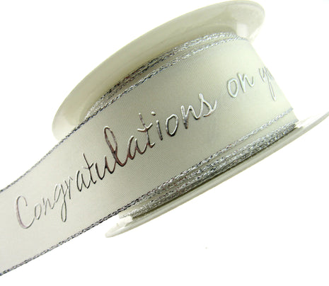 Ivory Christening Ribbon With Congratulations On Your Christening Message - ThreadandTrimmings