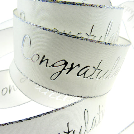 Ivory Christening Ribbon With Congratulations On Your Christening Message - ThreadandTrimmings