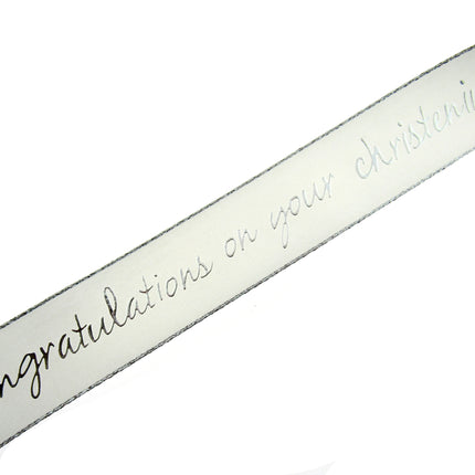 Ivory Christening Ribbon With Congratulations On Your Christening Message - ThreadandTrimmings