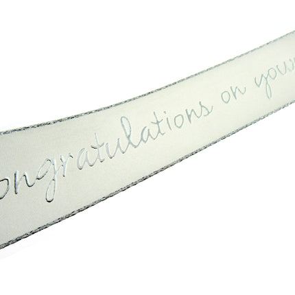 Ivory Christening Ribbon With Congratulations On Your Christening Message - ThreadandTrimmings