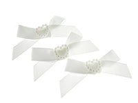 Small Satin Bow with 10mm Pearl Heart - Pink, White Blue - Choice of Pack Sizes - ThreadandTrimmings