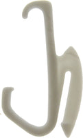 White plastic curtain glide hook on a white background