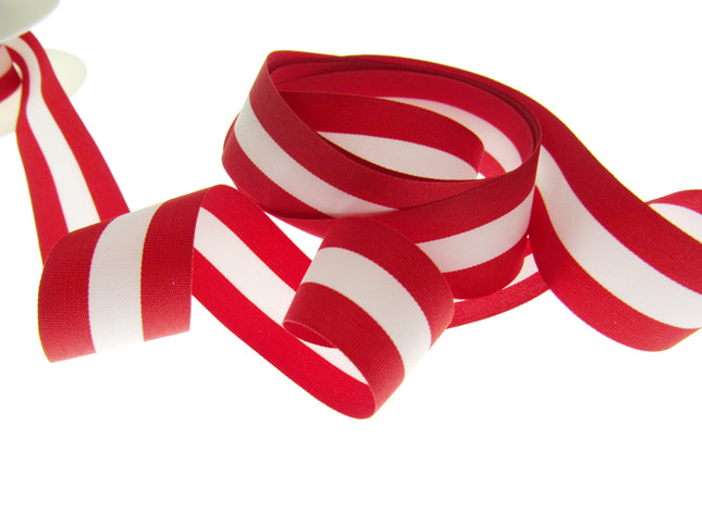 Red and white striped ribbon material.
