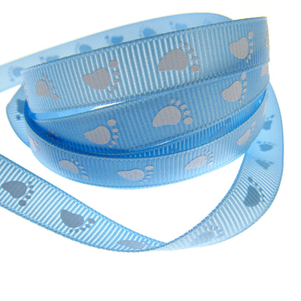 Thin Baby Feet Ribbon - 10mm Narrow Grosgrain Footsteps Ribbon 54268 - ThreadandTrimmings