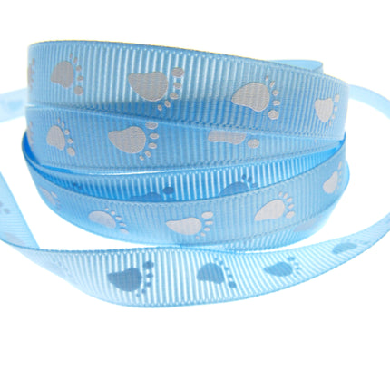Thin Baby Feet Ribbon - 10mm Narrow Grosgrain Footsteps Ribbon 54268 - ThreadandTrimmings