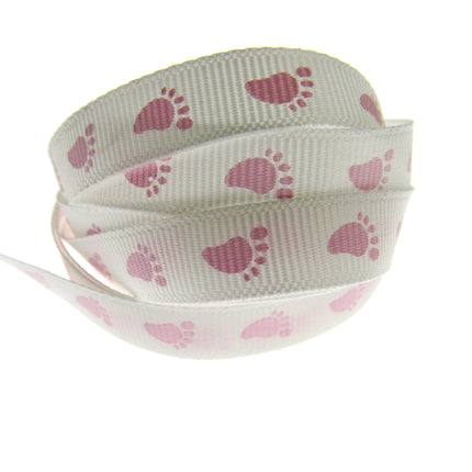 Thin Baby Feet Ribbon - 10mm Narrow Grosgrain Footsteps Ribbon 54268 - ThreadandTrimmings