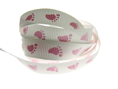 Thin Baby Feet Ribbon - 10mm Narrow Grosgrain Footsteps Ribbon 54268 - ThreadandTrimmings