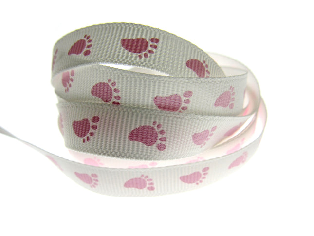 Thin Baby Feet Ribbon - 10mm Narrow Grosgrain Footsteps Ribbon 54268 - ThreadandTrimmings