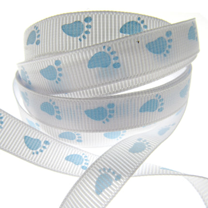 Thin Baby Feet Ribbon - 10mm Narrow Grosgrain Footsteps Ribbon 54268 - ThreadandTrimmings
