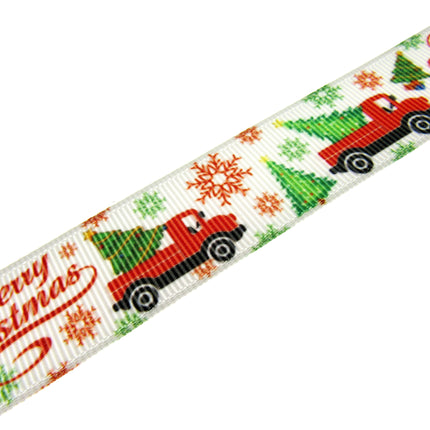 Merry Christmas Ribbon - Truck, Tree & Snow Flakes - 3m - Printed One Side Only