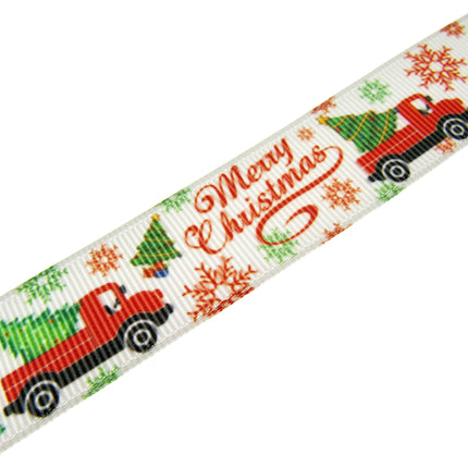 Merry Christmas Ribbon - Truck, Tree & Snow Flakes - 3m - Printed One Side Only