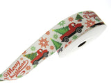Merry Christmas Ribbon - Truck, Tree & Snow Flakes - 3m - Printed One Side Only
