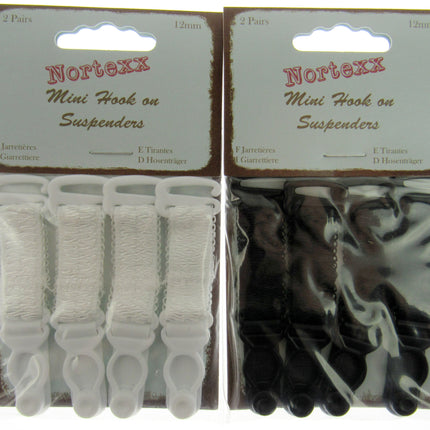 Mini Hook On Suspenders in Black or White - Price for 2 x Pair - 12mm - NSS9X - ThreadandTrimmings