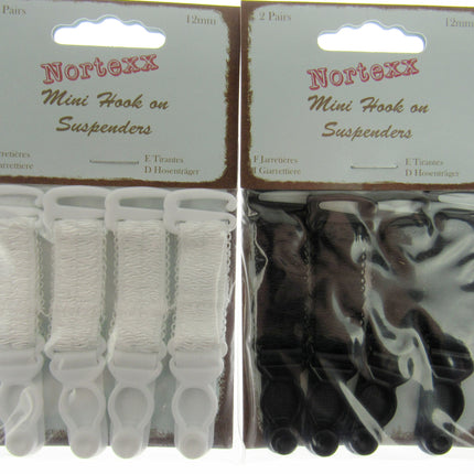 Mini Hook On Suspenders in Black or White - Price for 2 x Pair - 12mm - NSS9X - ThreadandTrimmings