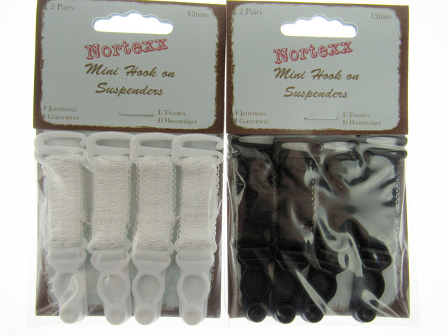 Mini Hook On Suspenders in Black or White - Price for 2 x Pair - 12mm - NSS9X - ThreadandTrimmings