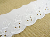Scalloped White Cotton Broderie Anglaise with Flower Vine - 50mm 210072