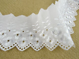 White Cotton Broderie Anglaise with Flower & Scalloped Chain Edge 75mm - 3373