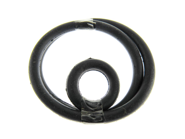 Two black rubber sewing machine belts, one larger and one smaller, laid out on a white background.