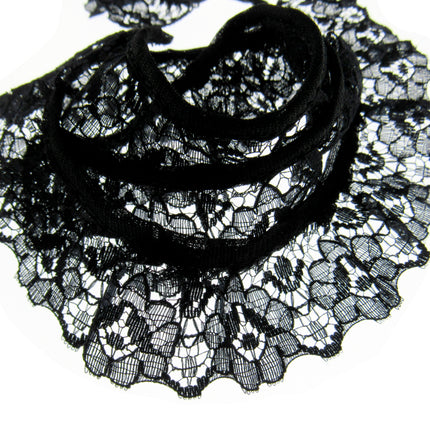 Gathered Frilled Nylon Lace with Large Daisy - 25mm 1" - Nottingham Lace - 2050F - ThreadandTrimmings