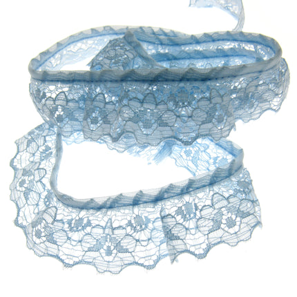 Gathered Frilled Nylon Lace with Large Daisy - 25mm 1" - Nottingham Lace - 2050F - ThreadandTrimmings