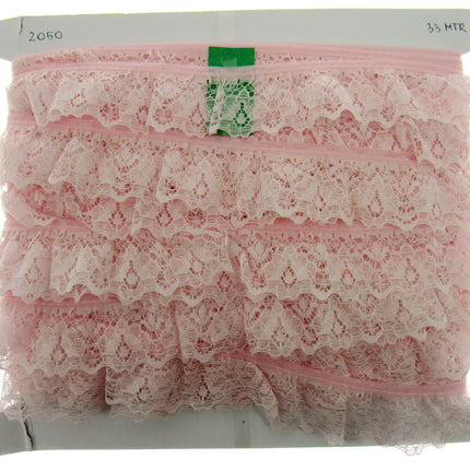 Gathered Frilled Nylon Lace with Large Daisy - 25mm 1" - Nottingham Lace - 2050F - ThreadandTrimmings