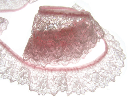 Gathered Frilled Nylon Lace with Large Daisy - 25mm 1" - Nottingham Lace - 2050F - ThreadandTrimmings