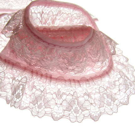 Gathered Frilled Nylon Lace with Large Daisy - 25mm 1" - Nottingham Lace - 2050F - ThreadandTrimmings