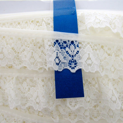 Gathered Frilled Nylon Lace with Large Daisy - 25mm 1" - Nottingham Lace - 2050F - ThreadandTrimmings