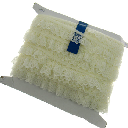 Gathered Frilled Nylon Lace with Large Daisy - 25mm 1" - Nottingham Lace - 2050F - ThreadandTrimmings