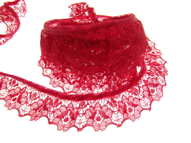 Gathered Frilled Nylon Lace with Large Daisy - 25mm 1" - Nottingham Lace - 2050F - ThreadandTrimmings