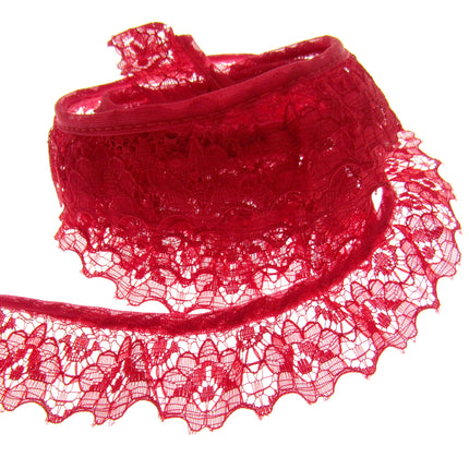 Gathered Frilled Nylon Lace with Large Daisy - 25mm 1" - Nottingham Lace - 2050F - ThreadandTrimmings