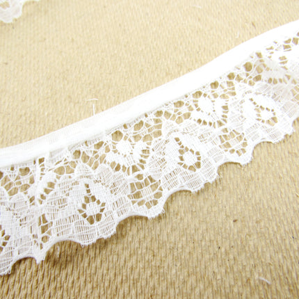 Gathered Frilled Nylon Lace with Large Daisy - 25mm 1" - Nottingham Lace - 2050F - ThreadandTrimmings