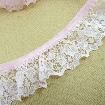 Gathered Frilled Nylon Lace with Large Daisy - 25mm 1" - Nottingham Lace - 2050F - ThreadandTrimmings