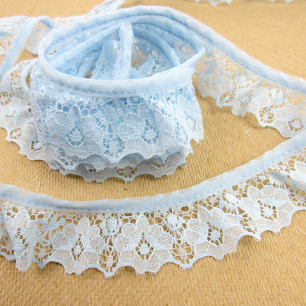 Gathered Frilled Nylon Lace with Large Daisy - 25mm 1" - Nottingham Lace - 2050F - ThreadandTrimmings