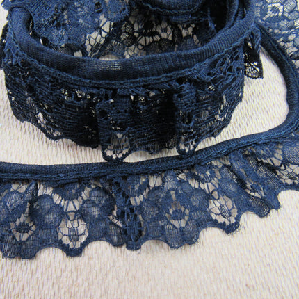 Gathered Frilled Nylon Lace with Large Daisy - 25mm 1" - Nottingham Lace - 2050F - ThreadandTrimmings