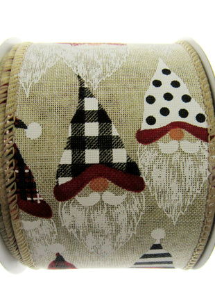 Wired Edge Christmas Ribbon with Santa Claus Design -  63mm Wide - 10m Roll