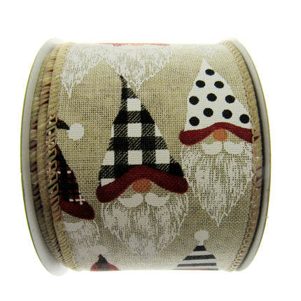 Wired Edge Christmas Ribbon with Santa Claus Design -  63mm Wide - 10m Roll