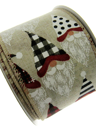 Wired Edge Christmas Ribbon with Santa Claus Design -  63mm Wide - 10m Roll