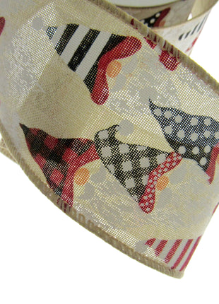 Wired Edge Christmas Ribbon with Santa Claus Design -  63mm Wide - 10m Roll