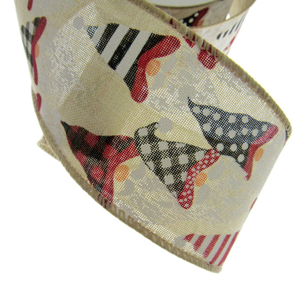Wired Edge Christmas Ribbon with Santa Claus Design -  63mm Wide - 10m Roll