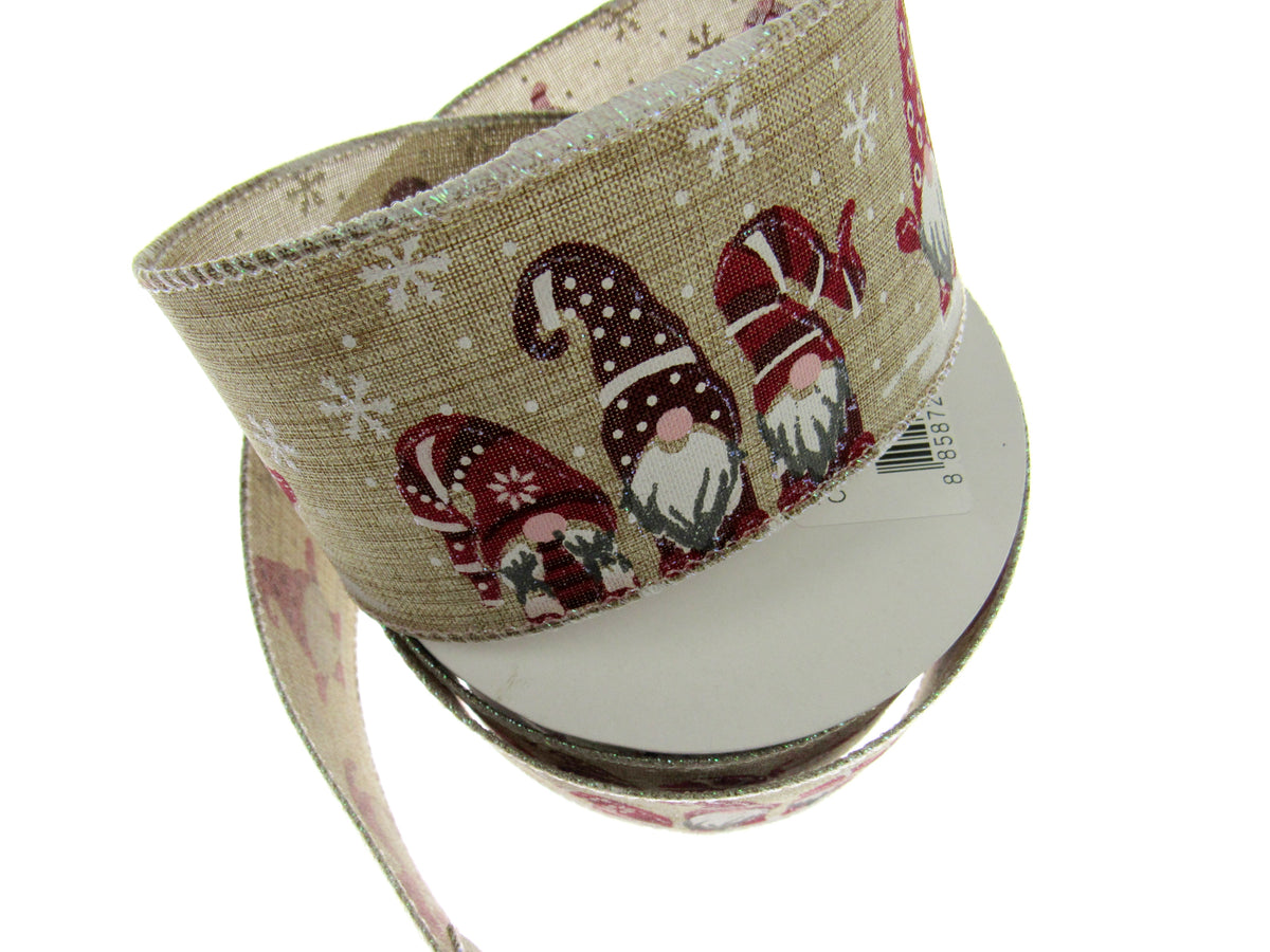 Wired Edge Christmas Ribbon with Elves & Snowflake Design - 63mm Wide ...