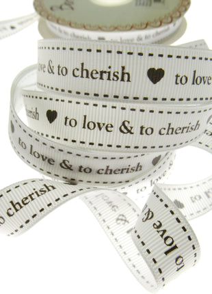 Wedding Ribbon  "To Love & To Cherish" with Heart by Berties Bows x 3m BTB146