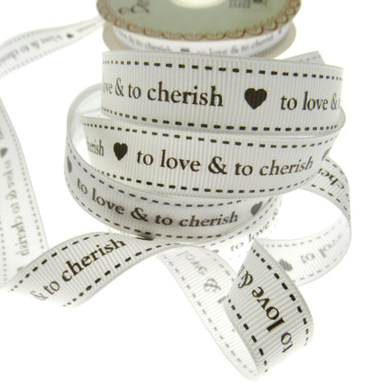 Wedding Ribbon  "To Love & To Cherish" with Heart by Berties Bows x 3m BTB146