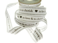 Wedding Ribbon  "To Love & To Cherish" with Heart by Berties Bows x 3m BTB146
